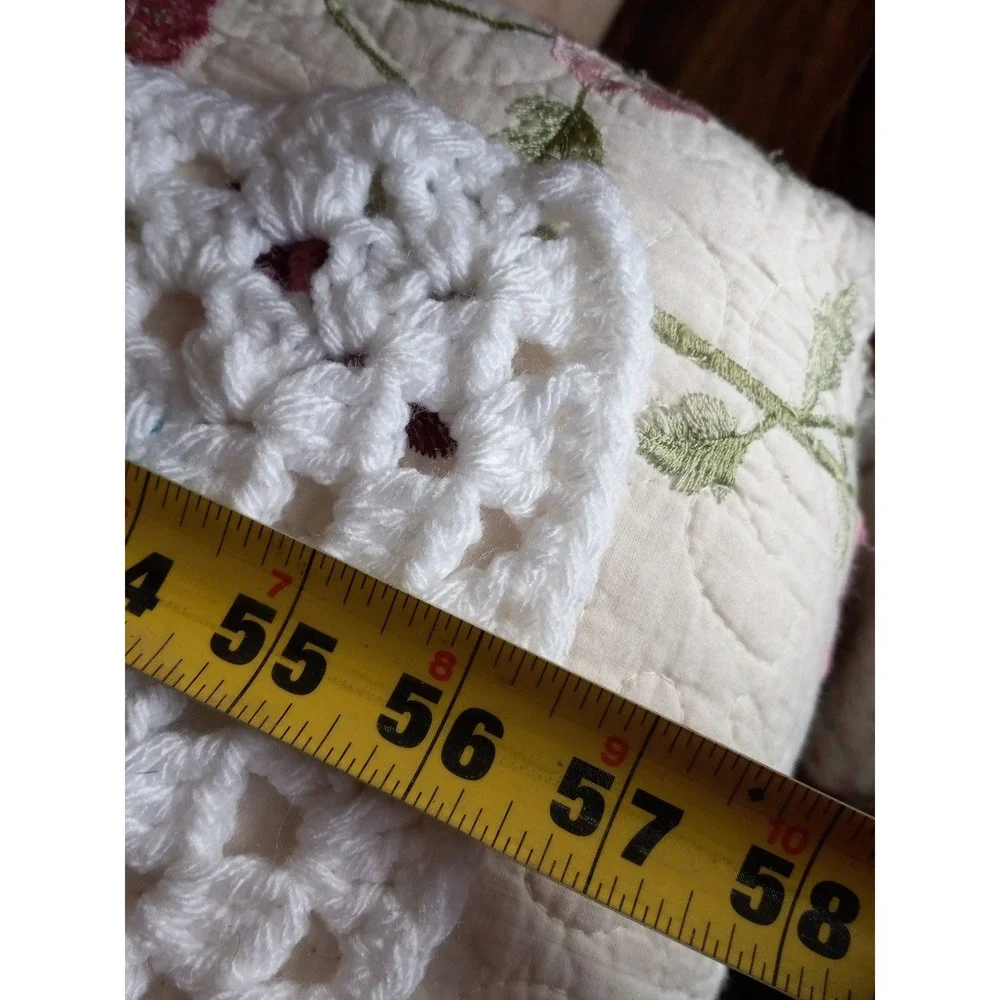 Handmade Crochet Granny Square Blanket Teal White Checkered Interlocking Hearts